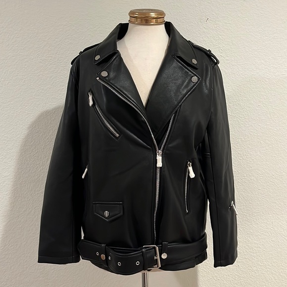 Mango MNG (NWOT) | Vegan Faux Leather Biker Moto Oversized Jacket - Picture 1 of 10
